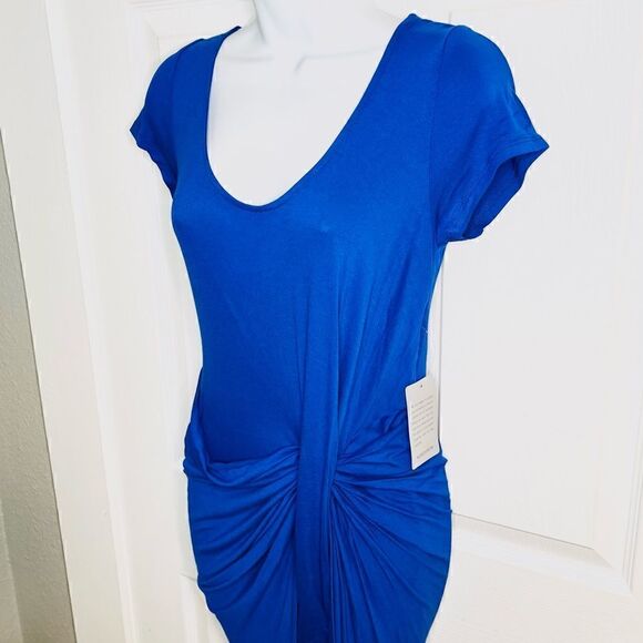 The Vanity Room Cap Sleeve Twist Asymmetrical Bodycon Tshirt Dress Royal Blue S - Picture 5 of 10